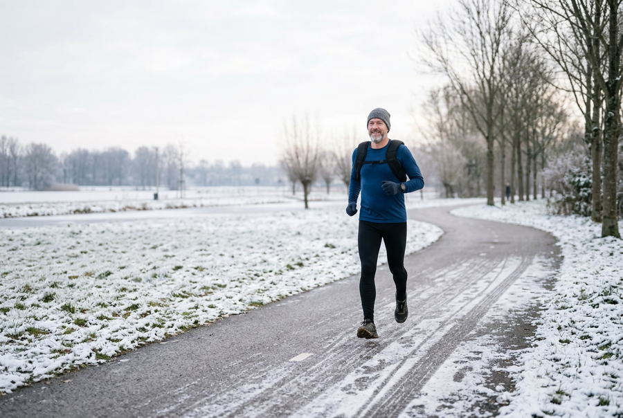 Uitgezoomde winterse hardloopfoto